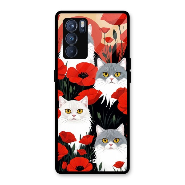 Floral Cat Glass Back Case for Oppo Reno6 Pro 5G