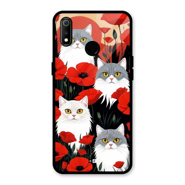 Floral Cat Glass Back Case for Realme 3