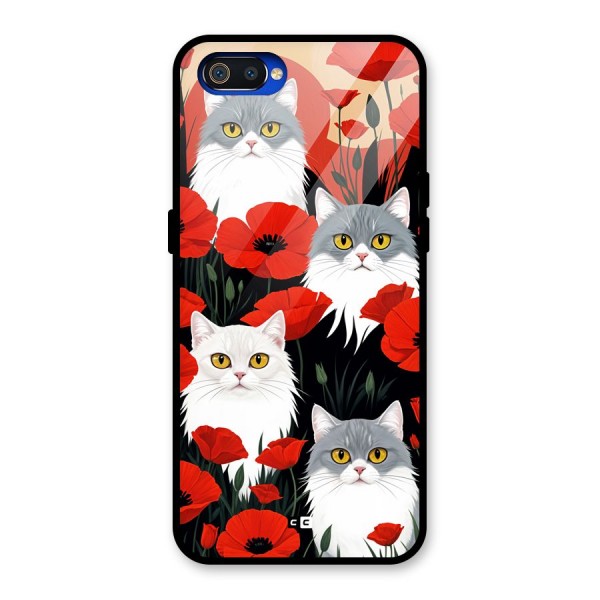 Floral Cat Glass Back Case for Realme C2