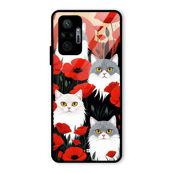 Floral Cat Glass Back Case for Redmi Note 10 Pro Max