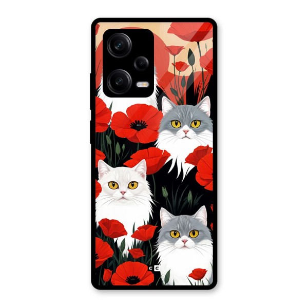 Floral Cat Glass Back Case for Redmi Note 12 Pro