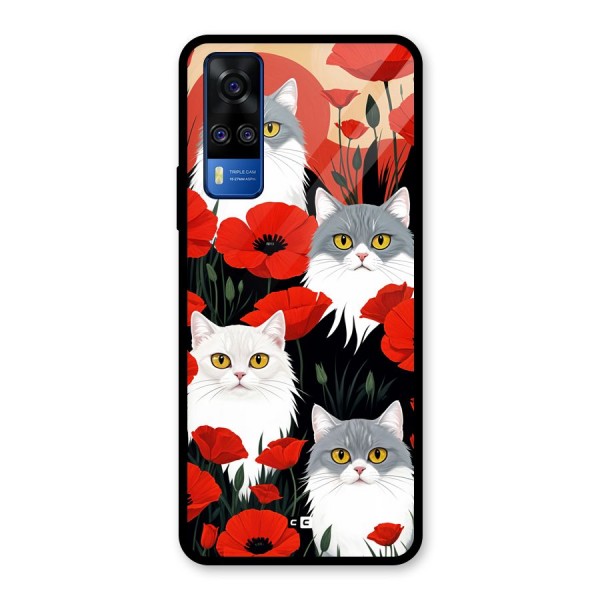 Floral Cat Glass Back Case for Vivo Y51
