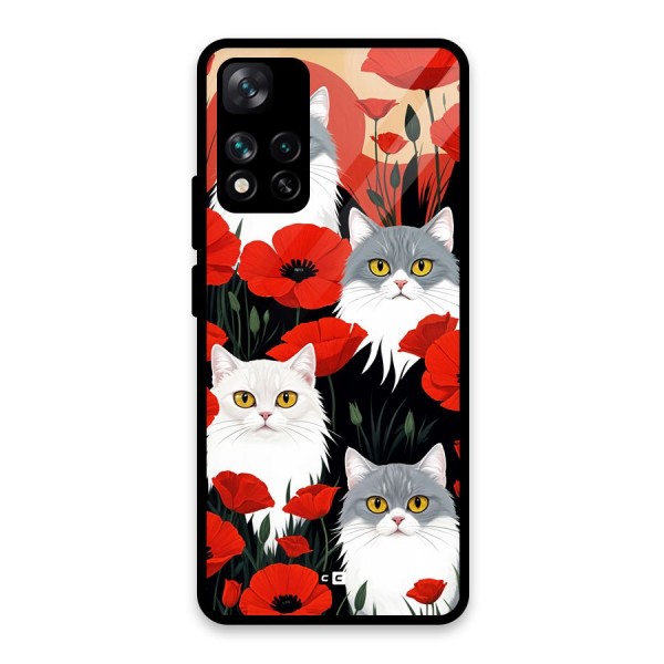 Floral Cat Glass Back Case for Xiaomi 11i 5G