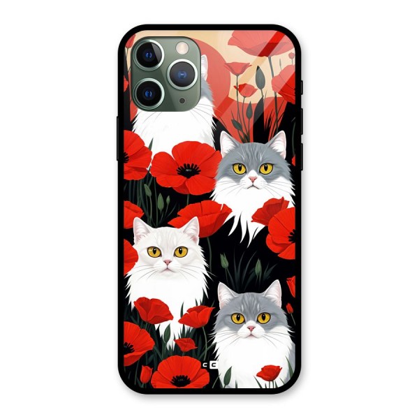 Floral Cat Glass Back Case for iPhone 11 Pro