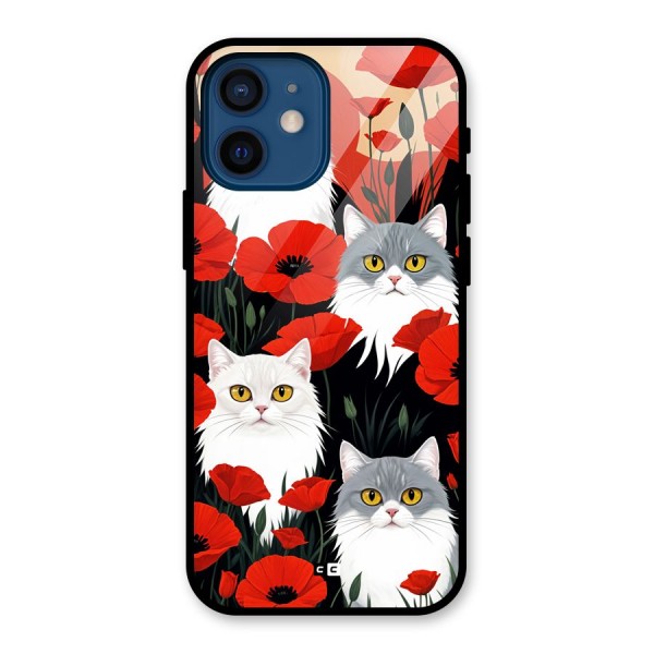 Floral Cat Glass Back Case for iPhone 12 Mini