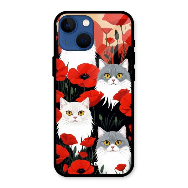 Floral Cat Glass Back Case for iPhone 13 Mini