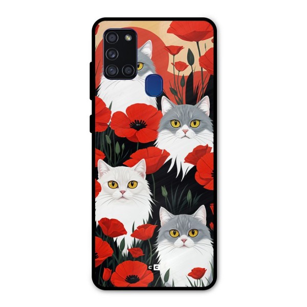Floral Cat Metal Back Case for Galaxy A21s
