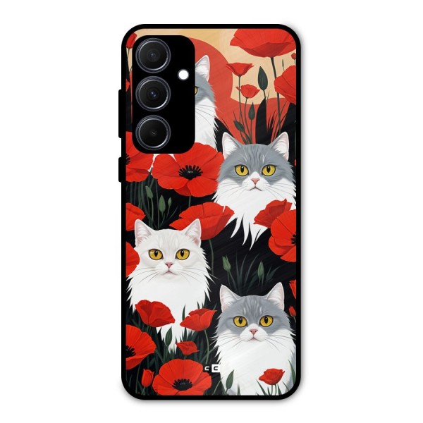 Floral Cat Metal Back Case for Galaxy A35