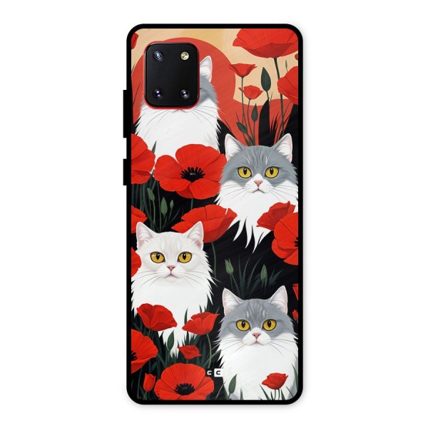 Floral Cat Metal Back Case for Galaxy Note 10 Lite