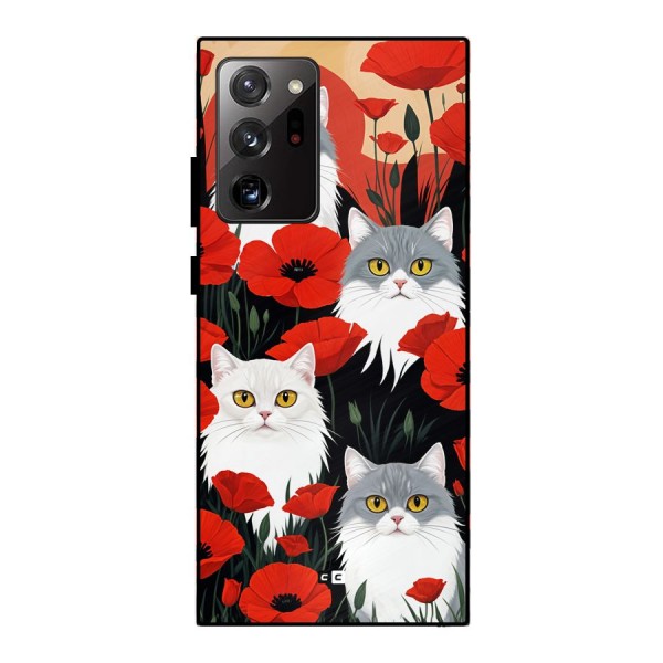 Floral Cat Metal Back Case for Galaxy Note 20 Ultra