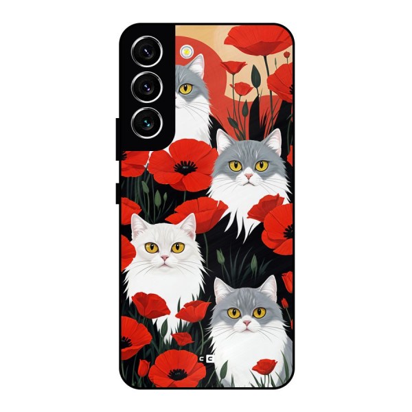 Floral Cat Metal Back Case for Galaxy S22 5G