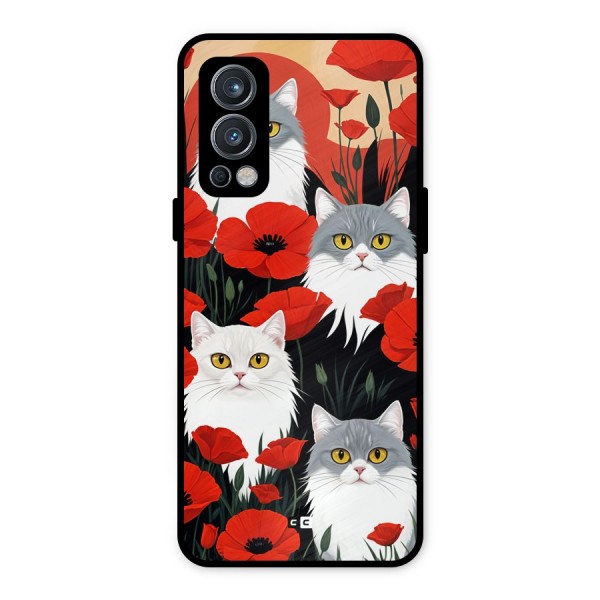 Floral Cat Metal Back Case for OnePlus Nord 2 5G