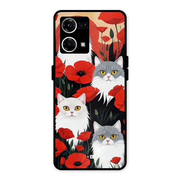 Floral Cat Metal Back Case for Oppo F21 Pro 4G