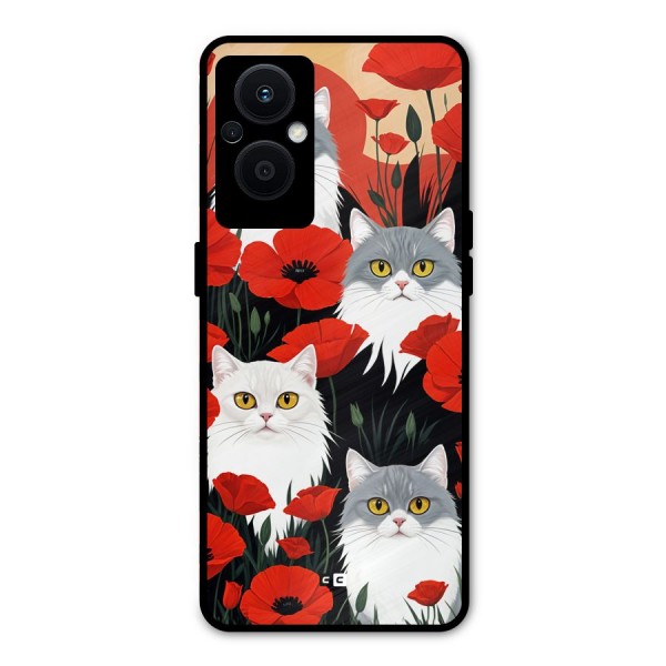 Floral Cat Metal Back Case for Oppo F21s Pro 5G