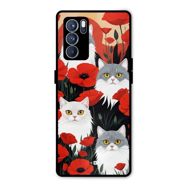 Floral Cat Metal Back Case for Oppo Reno6 Pro 5G