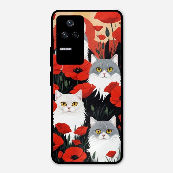 Floral Cat Metal Back Case for Poco F4 5G