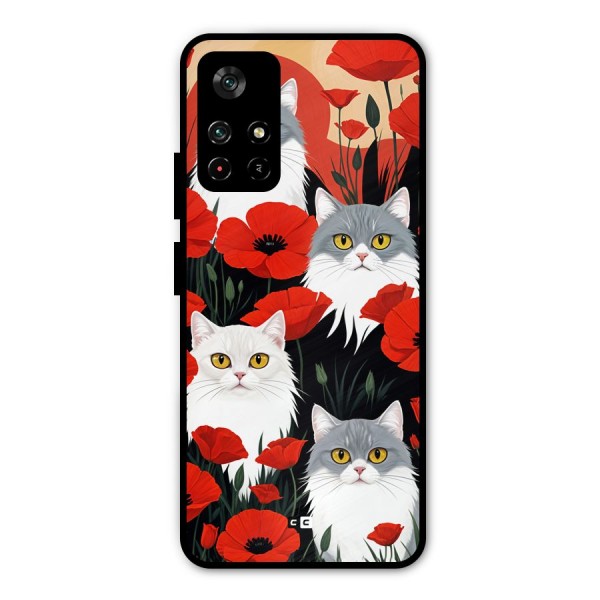 Floral Cat Metal Back Case for Poco M4 Pro 5G
