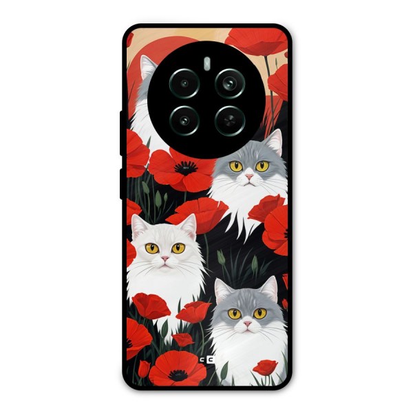 Floral Cat Metal Back Case for Realme Narzo 70 Pro
