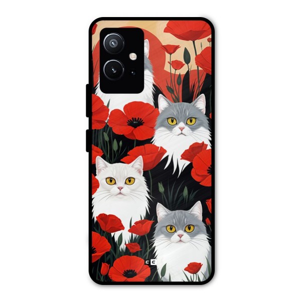 Floral Cat Metal Back Case for Vivo T1 5G