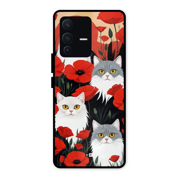 Floral Cat Metal Back Case for Vivo V23 5G