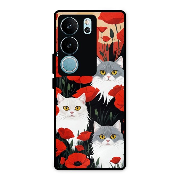 Floral Cat Metal Back Case for Vivo V29