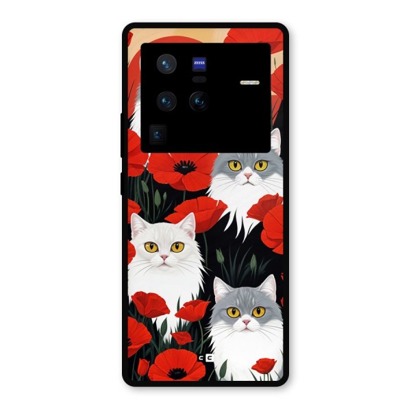 Floral Cat Metal Back Case for Vivo X80 Pro