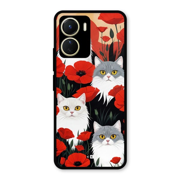 Floral Cat Metal Back Case for Vivo Y16