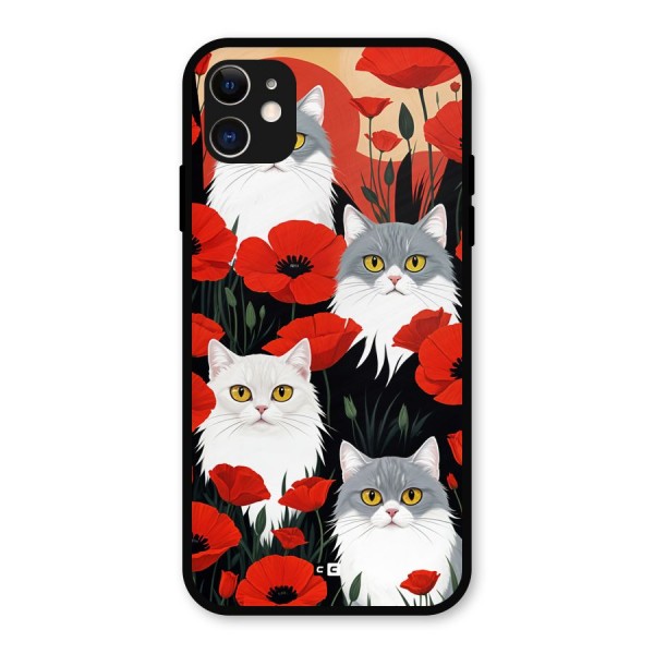 Floral Cat Metal Back Case for iPhone 11