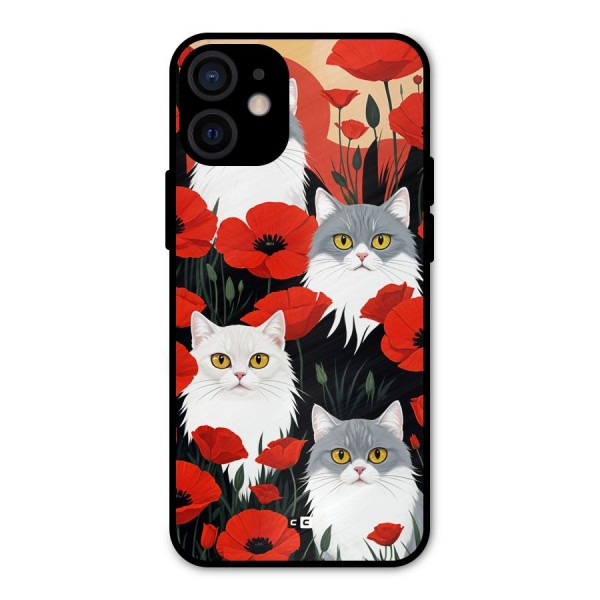 Floral Cat Metal Back Case for iPhone 12 Mini