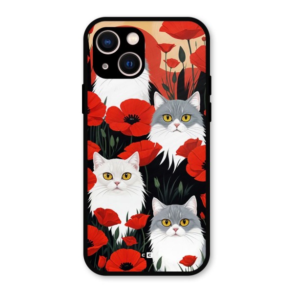 Floral Cat Metal Back Case for iPhone 13