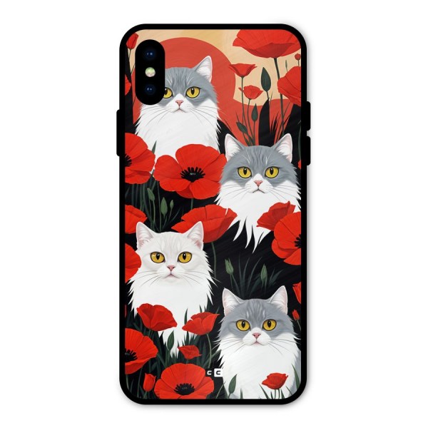 Floral Cat Metal Back Case for iPhone XS