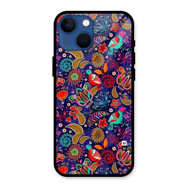 Floral Seamless Pattern Spring Flowers Glass Back Case for iPhone 13 Mini