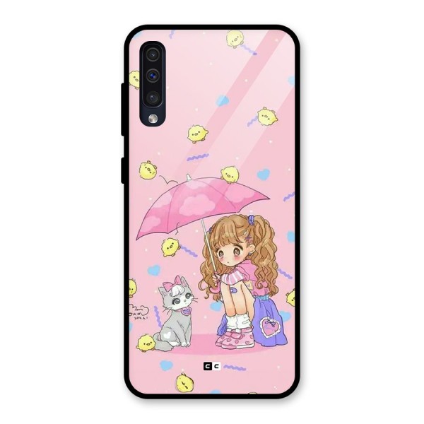 Girl With Cat Glass Back Case for Galaxy A50