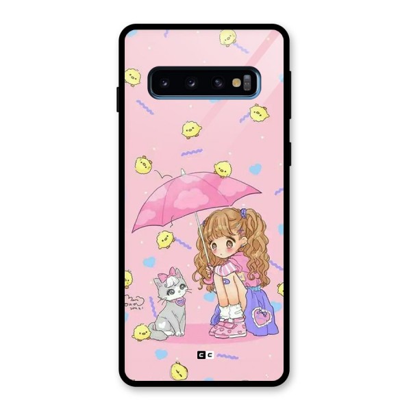 Girl With Cat Glass Back Case for Galaxy S10