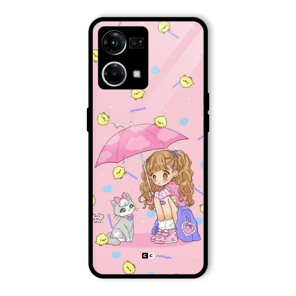 Girl With Cat Glass Back Case for Oppo F21 Pro 4G