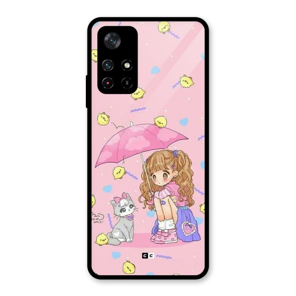 Girl With Cat Glass Back Case for Poco M4 Pro 5G
