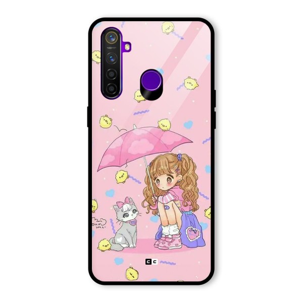 Girl With Cat Glass Back Case for Realme 5 Pro