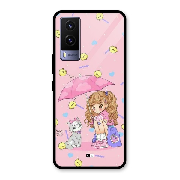 Girl With Cat Glass Back Case for Vivo V21e 5G