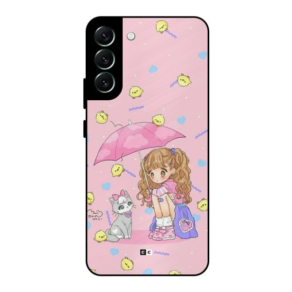 Girl With Cat Metal Back Case for Galaxy S22 Plus 5G