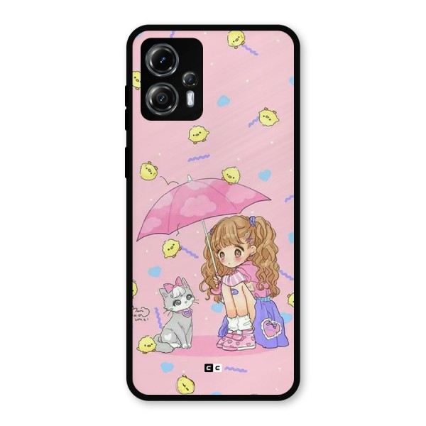 Girl With Cat Metal Back Case for Moto G13