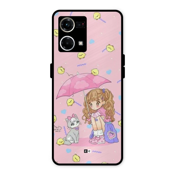Girl With Cat Metal Back Case for Oppo F21 Pro 4G