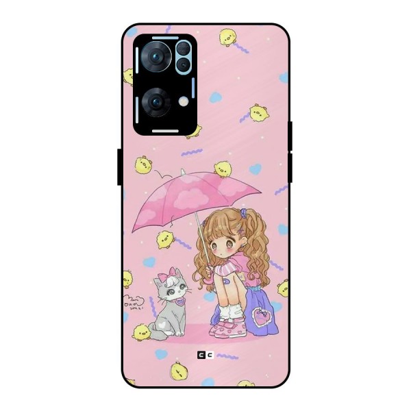 Girl With Cat Metal Back Case for Oppo Reno7 Pro 5G