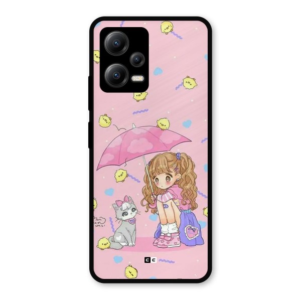 Girl With Cat Metal Back Case for Poco X5