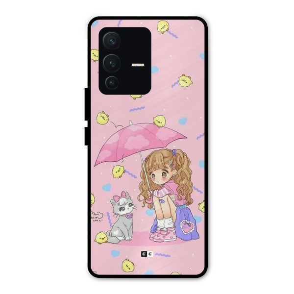 Girl With Cat Metal Back Case for Vivo V23 Pro