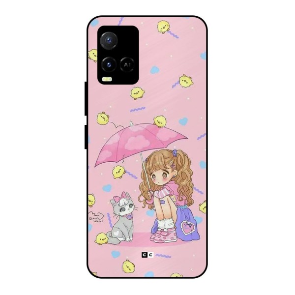 Girl With Cat Metal Back Case for Vivo Y21 2021
