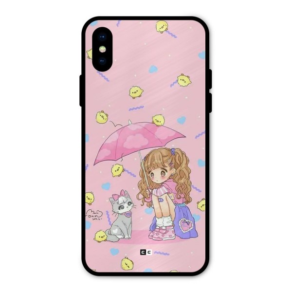 Girl With Cat Metal Back Case for iPhone X
