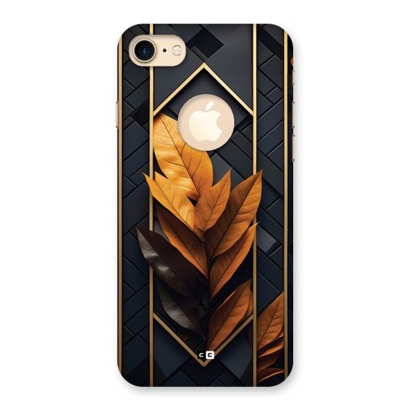 Golden Leaf Pattern Back Case for iPhone 8 Logo Cut