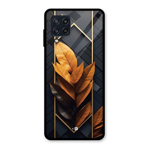 Golden Leaf Pattern Glass Back Case for Galaxy M32
