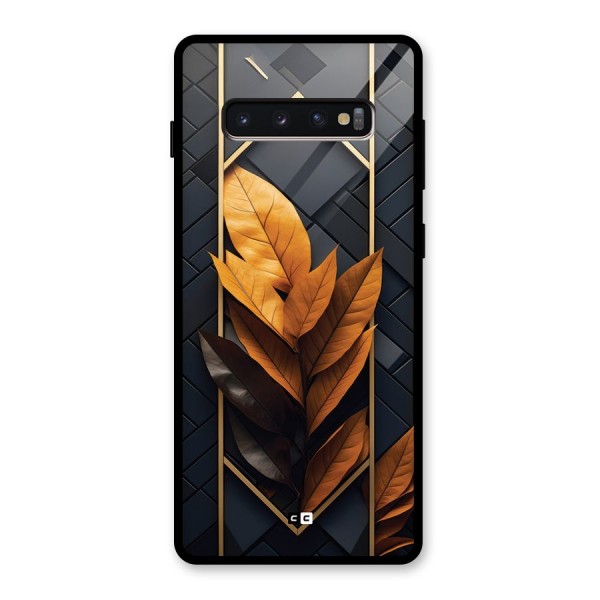 Golden Leaf Pattern Glass Back Case for Galaxy S10 Plus
