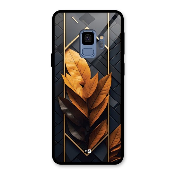 Golden Leaf Pattern Glass Back Case for Galaxy S9